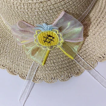 Летняя соломенная шляпа с цветами и широкими полями, прекрасная солнцезащитная шляпа для путешествий, Пляж, бассейн, Детский подарок на День рождения 2