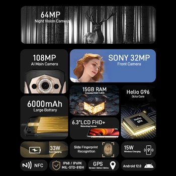 Мировая премьера DOOGEE S99 Прочный Телефон 64 МП Ночного Видения 8 ГБ + 7 ГБ оперативной памяти 128 ГБ ПЗУ 108 Мп Ai Основная камера 6,3 