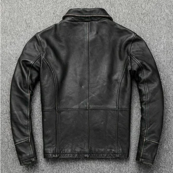 Мужская куртка из натуральной кожи, черная потертая винтажная мотоциклетная куртка Cafe Racer 2