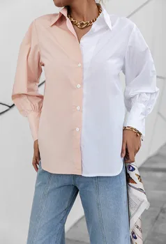 Новые Женские Рубашки с прострочкой и контрастным дизайном с длинными рукавами, Женская футболка Blusas Mujer De Moda 2023, Топы 2