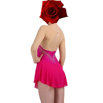 Платье для фигурного катания Женщины девушка Платье для катания на коньках Гимнастический костюм на заказ Горный хрусталь розово-красный B091 2