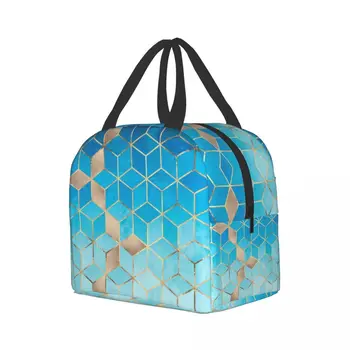 Роскошная Изолированная сумка-тоут с абстрактными Кубиками и Геометрическим Рисунком для Ланча для женщин, Портативный термоохладитель, коробка для Бэнто, походные дорожные сумки 2