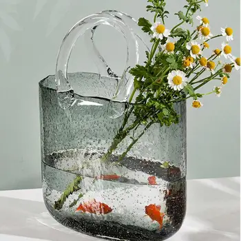 Сумочка-ваза для цветов, стеклянная ваза ручной работы с уникальным дизайном, милые вазы для цветов из прозрачного стекла Для цветочной композиции, центральное украшение 2