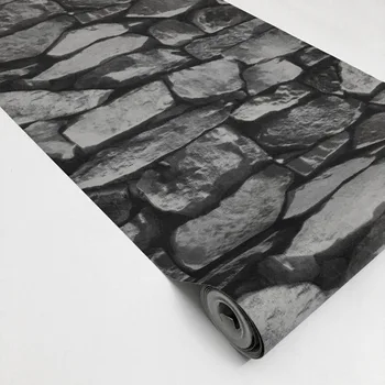 Черно-серые каменные обои 3D фон Деревенский Ретро реалистичные виниловые обои 10 м X 0,53 М Обои для домашнего декора 2