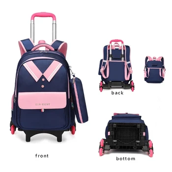 Школьная сумка на тележке для девочек и мальчиков, Съемный водонепроницаемый школьный рюкзак на колесиках, Детская сумка для книг, детская школьная сумка mochila 2