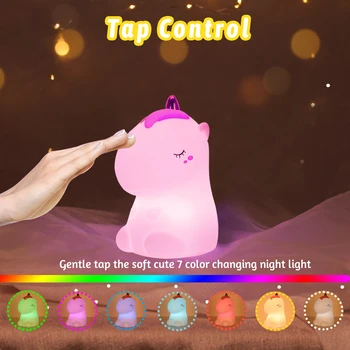 Эльфийский Пони светодиодный Ночник Сенсорный Датчик 7 Цветов USB Перезаряжаемая Мультяшная Силиконовая Прикроватная лампа для спальни для Детей Детский подарок 2