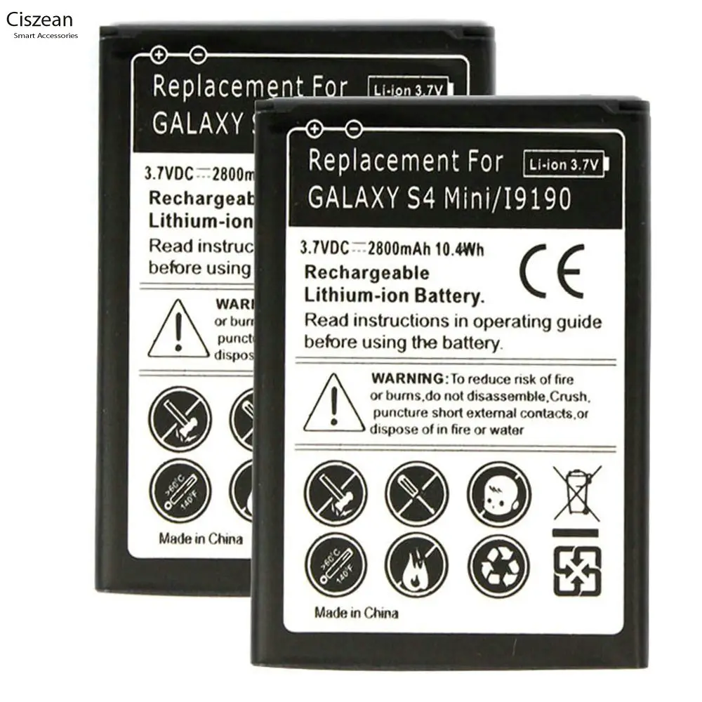 2x2800 мАч B500BE B500AE литий-ионный Аккумулятор + 1x Настенное зарядное устройство Для Samsung Galaxy S4 mini I9190 I9192 I9195 I9198 Аккумуляторы Изображение 1