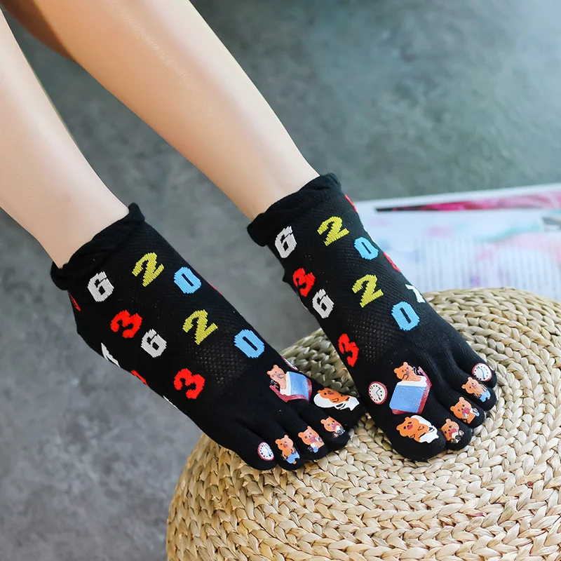 3 Пары носков с пятью пальцами, Женские хлопковые носки с 5 носками, милые японские носки с героями мультфильмов, дышащие сетчатые носки Kawaii с раздельными носками Изображение 1