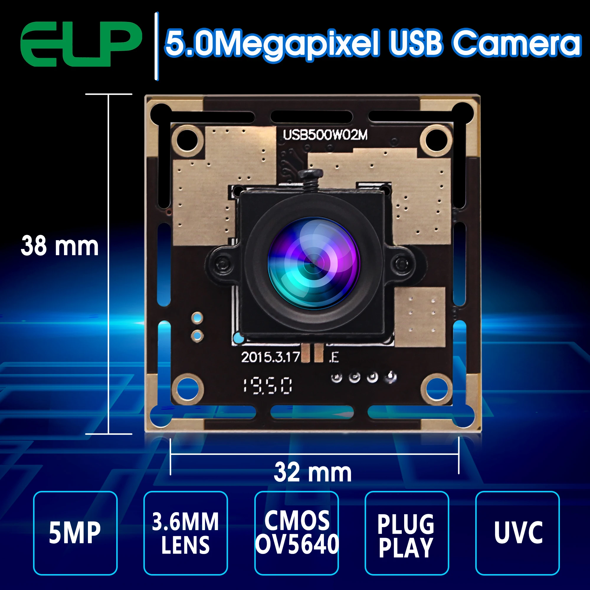 5-Мегапиксельный Модуль камеры высокого разрешения 2592 *1944 CMOS OV5640 30 кадров в секунду при 720P, камера Mini USB 2.0 для машинного оборудования Изображение 1