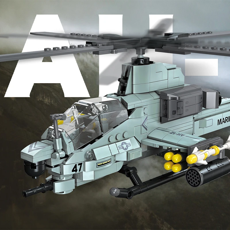 597 шт. Американские Армейские AH-1Z Viper Вооруженные Самолеты Военные Высокотехнологичные Кирпичи Игрушки Оружие Армейская Тема Строительные Блоки Модель Истребителя Изображение 1