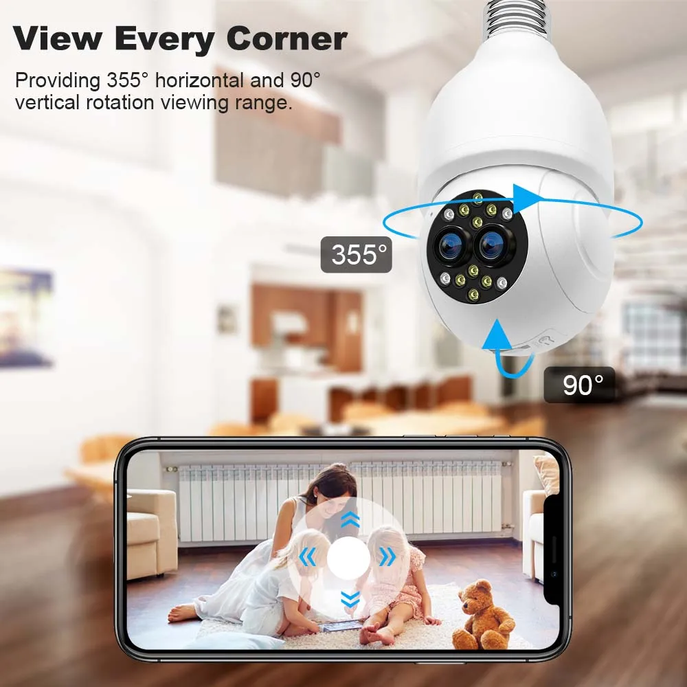 iCSee WIFI камера с лампочкой, двойной объектив CCTV 1080P, обнаружение человека, двухстороннее аудио, беспроводная камера для умного дома в помещении Изображение 1