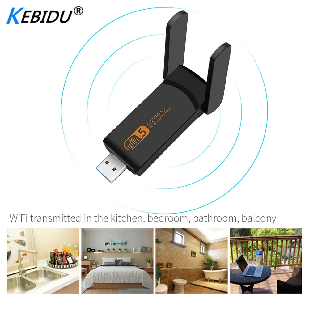 Kebidu USB WiFi Адаптер 5 ГГц USB 3,0 1900 Мбит/с Сетевая карта Wi-Fi Приемник с удлиненным кабелем на базе адаптера 802.11ac Ethernet Изображение 1