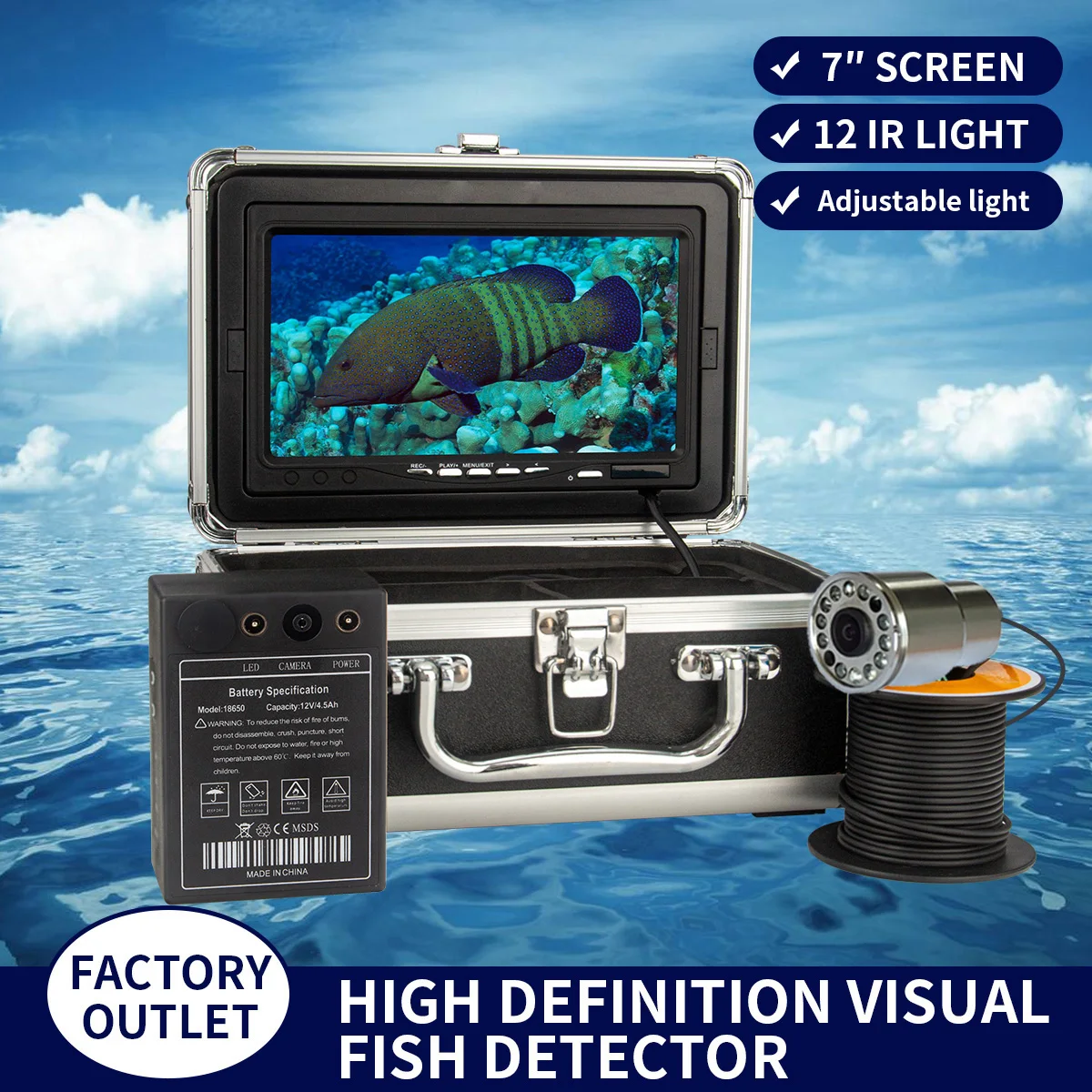WF13-plus 7/9-дюймовый Рыболокатор Для Подводной Рыбалки, Инфракрасная Светодиодная Водонепроницаемая Подводная Видеорегистраторная Камера 1200TVL, Рыболовная Камера Изображение 1