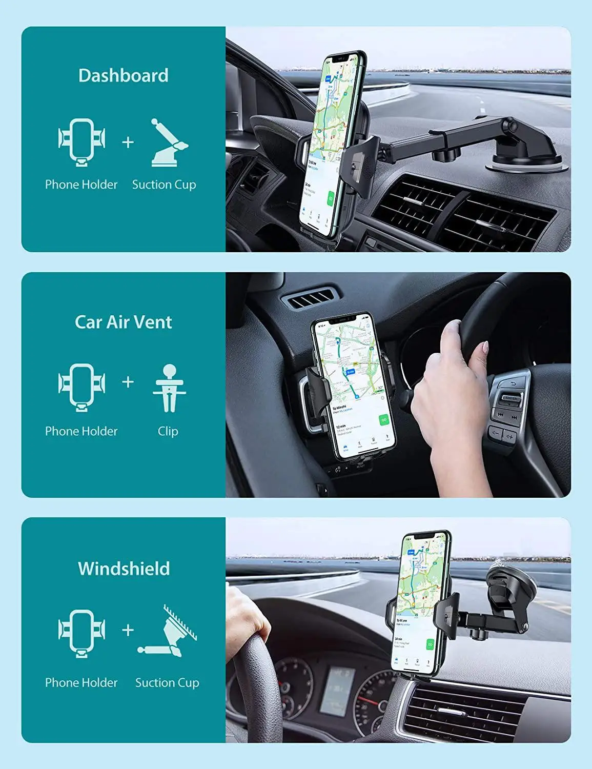 Автомобильный держатель для телефона с присоской, подставка для мобильного телефона в автомобиле Без магнитного крепления GPS Для iPhone 11 Pro Xiaomi Samsung Изображение 1