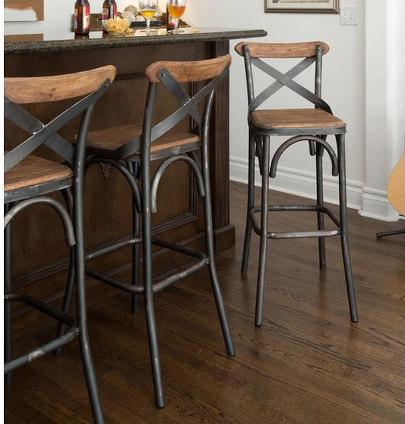 Американский индустриальный стиль ретро стул со спинкой, бытовой простой обеденный стул, кафе-бар, коммерческий высокий барный стул, барный стул Изображение 1