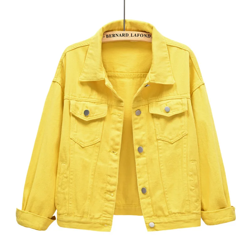 Весенняя Новая цветная джинсовая куртка, Женская Короткая куртка в корейском стиле, Свободная куртка с длинными рукавами Изображение 1