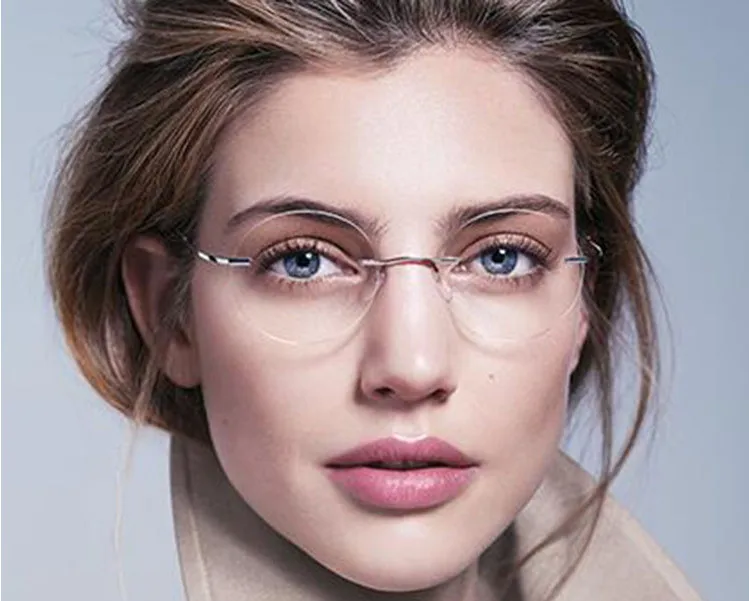 Готовые женские очки для близорукости без оправы, круглые линзы, форма титановых женских готовых очков, очки по рецепту от -0,50 до -6,0 Изображение 1