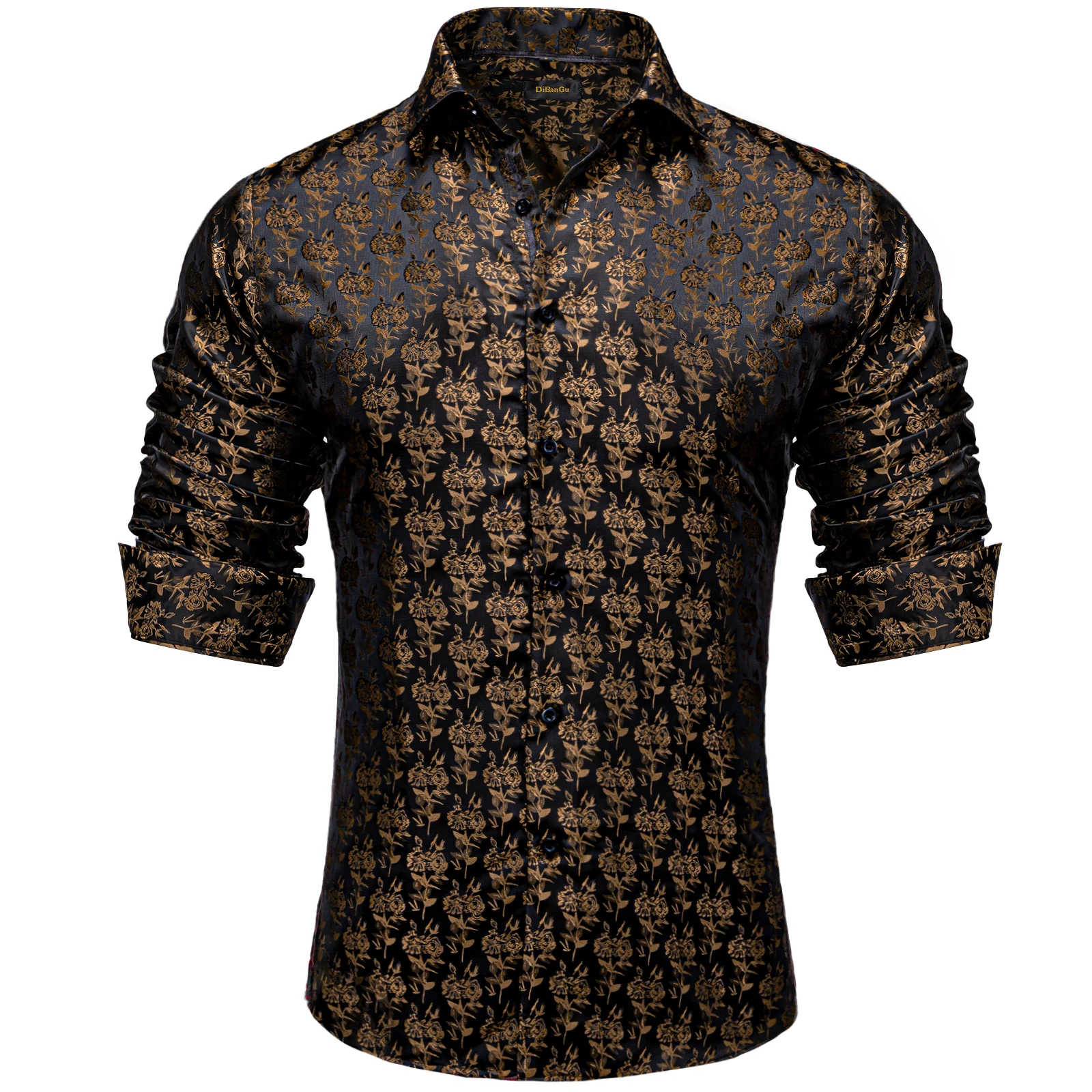 Коричневая мужская рубашка с цветочным рисунком и булавкой на воротнике, уникальная четырехсезонная блузка для мужчин, аксессуары camisa masculina для бизнеса Изображение 1