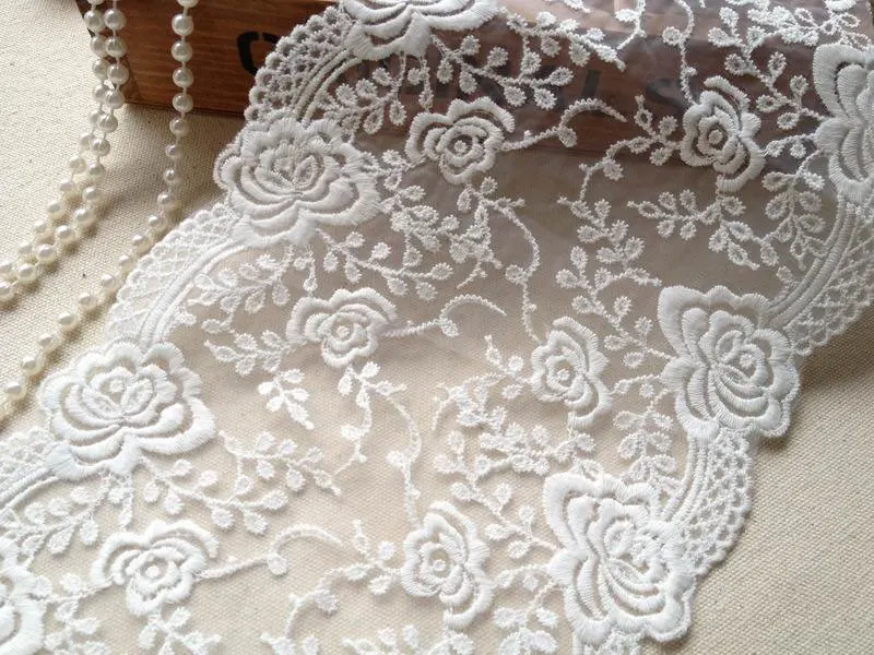 Кружевная отделка из тюлевой сетки с вышивкой белой розой, великолепные кружевные ткани для юбки, свадебная фата 5 ярдов Изображение 1