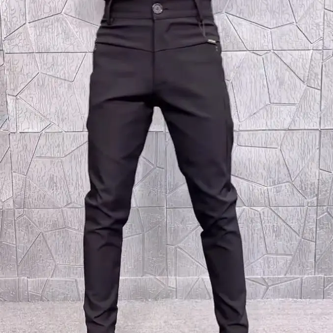 Мужские брюки Осенне-зимние Модные Узкие брюки с перекрещенными штанинами, мужские Черные молодежные повседневные брюки в Британском стиле, мужские костюмные брюки A20 Изображение 1