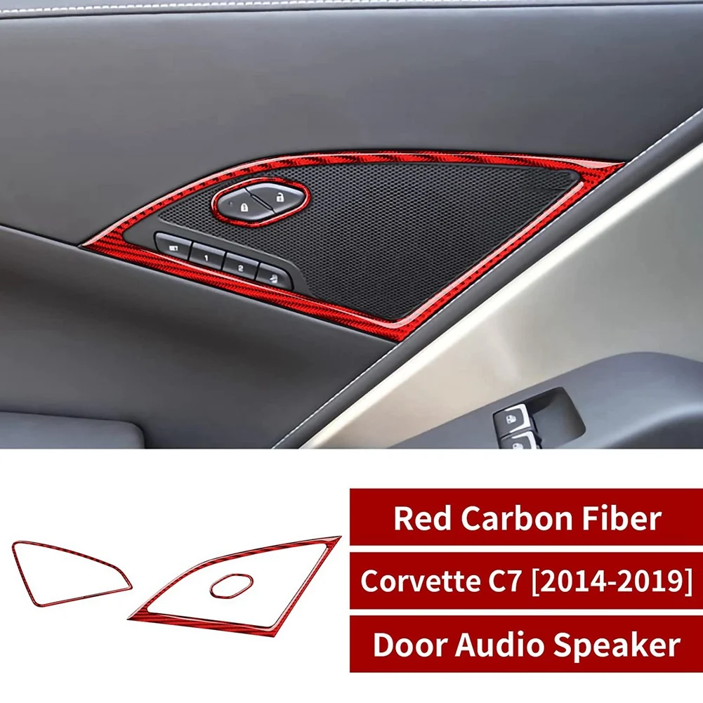Накладка на динамик боковой двери автомобиля, комплект Наклеек, Наклейка из углеродного волокна для Chevrolet Corvette C7 2014-2019, красный Изображение 1