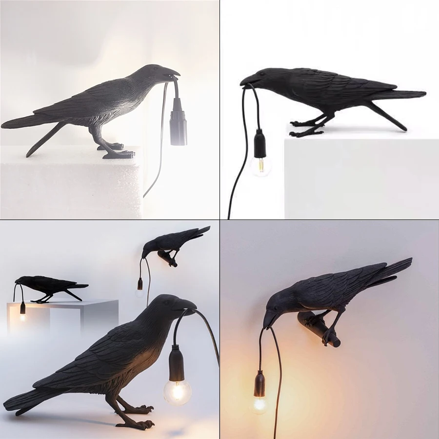 Настенный светильник с птицей, настольная лампа в стиле Арт-Деко, современная настольная лампа с вороной из смолы для внутреннего освещения гостиной Изображение 1