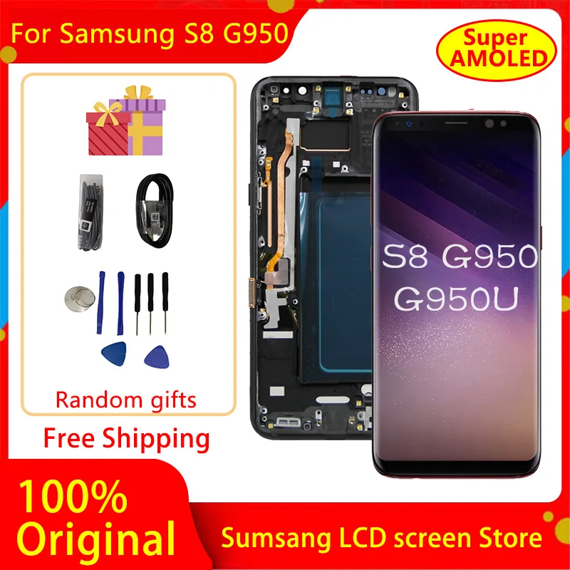 Оригинальный ЖК-дисплей Для Samsung Galaxy S8 G950 G950F G950U ЖК-дисплей с Рамкой, сенсорный экран, Дигитайзер, Запчасти для ремонта, Бесплатная задняя крышка Изображение 1