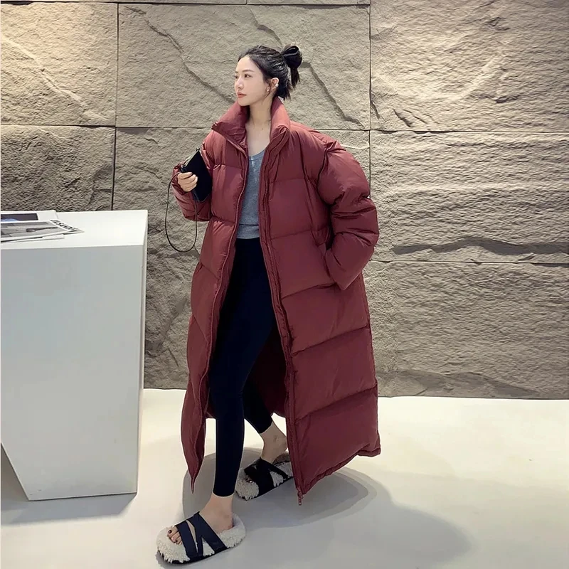 Осень-зима 2023, Новая пуховая куртка с хлопковой подкладкой, длинное женское пальто выше колена, Свободное утолщенное студенческое пальто в стиле Джокер Изображение 1