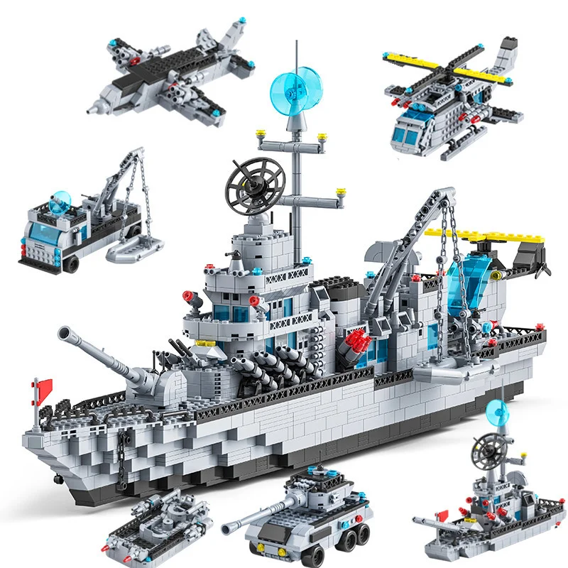 Совместимость с Lego 1560 шт. Военный Корабль строительные блоки Самолет Крейсер Самолет Грузовик Лодка Набор кирпичей игрушки подарок для детей Изображение 1