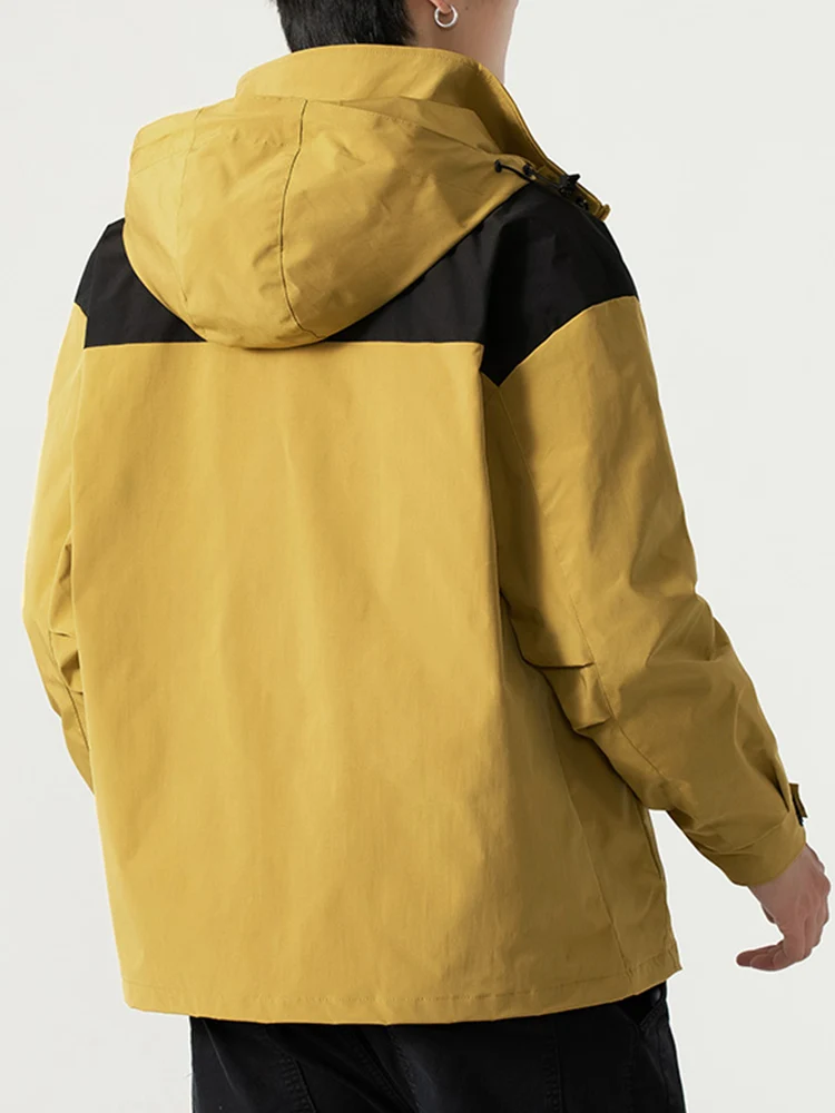 2023 Новая мужская куртка в стиле пэчворк, Уличная шляпа, Съемное водонепроницаемое пальто, ветровка с капюшоном, мужская повседневная куртка на молнии Большого размера 8XL Изображение 2
