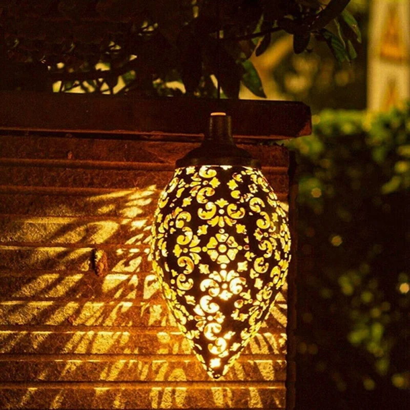 4X светодиодный Марокканский подвесной фонарь на солнечной батарее с ретро-марокканским рисунком, проекционная лампа Для Наружного Сада, Комплект Сказочного света Изображение 2