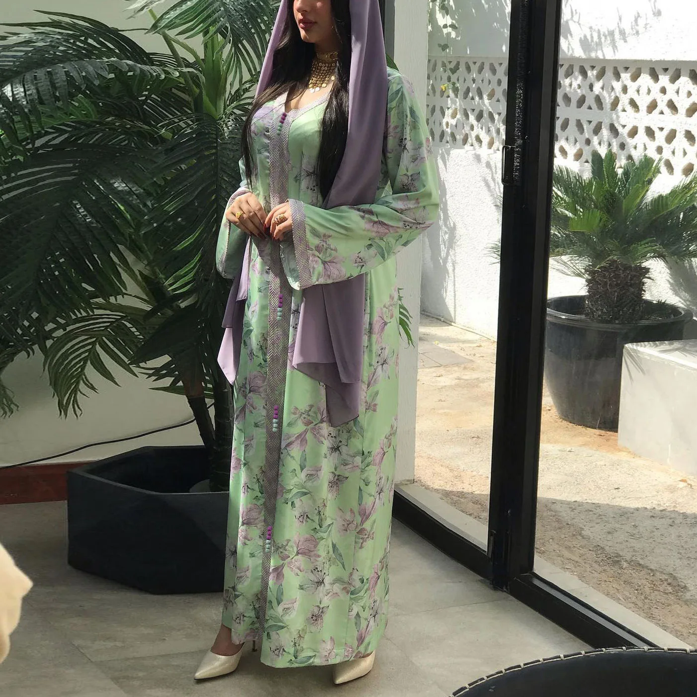 abaya2022 Новый Халат Арабское платье с принтом из Дубая, Мусульманская весенняя женская одежда Изображение 2