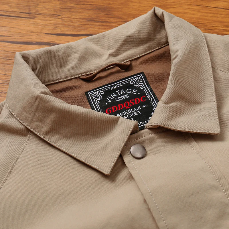 Amekaji Vintage G9 Мужская куртка Harrington с лацканами цвета Хаки с несколькими карманами на молнии, весна-осень, базовый повседневный кардиган в стиле ретро, пальто Изображение 2
