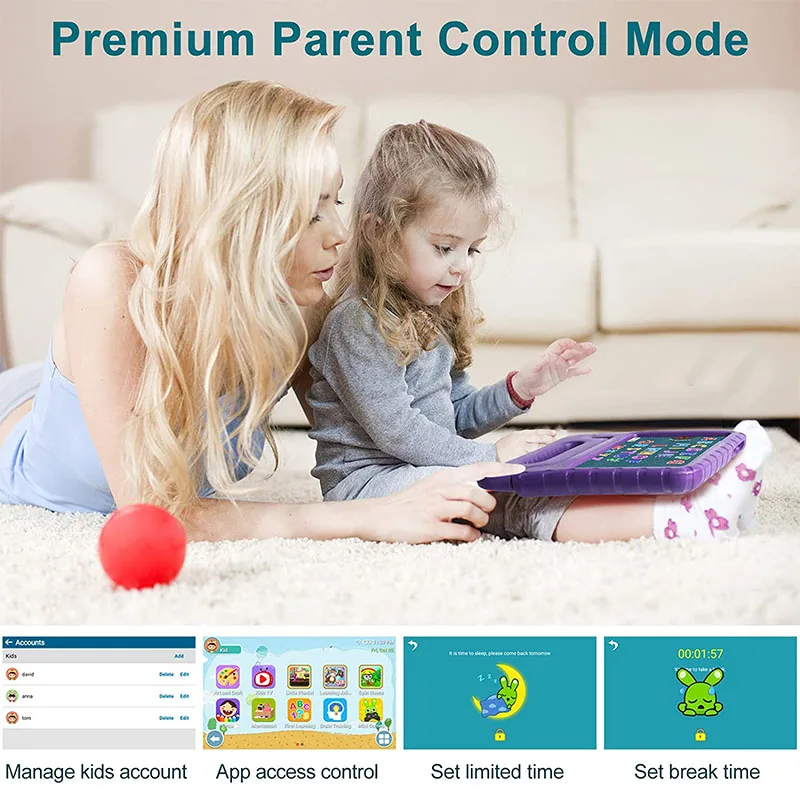 AOCWEI 2023 Планшет для детей, 7-Дюймовый Планшет для малышей, Android 11, Четырехъядерный Родительский контроль, Предустановленное программное обеспечение для детей, Фиолетовый Изображение 2