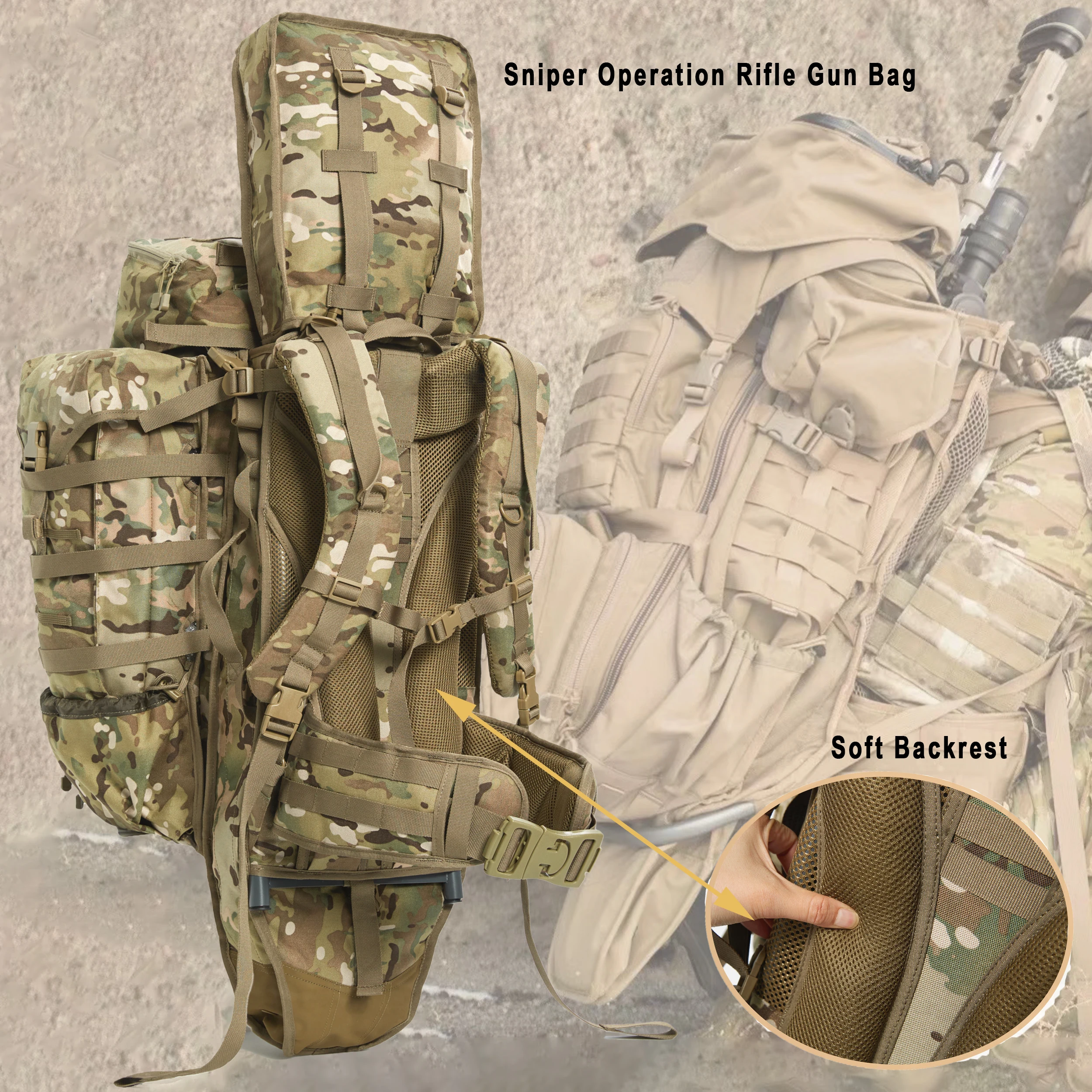 Военно-тактическая снайперская винтовка, сумка-рюкзак с гидратационным пакетом и армейской штурмовой системой G4, вместительный рюкзак 80Л Изображение 2