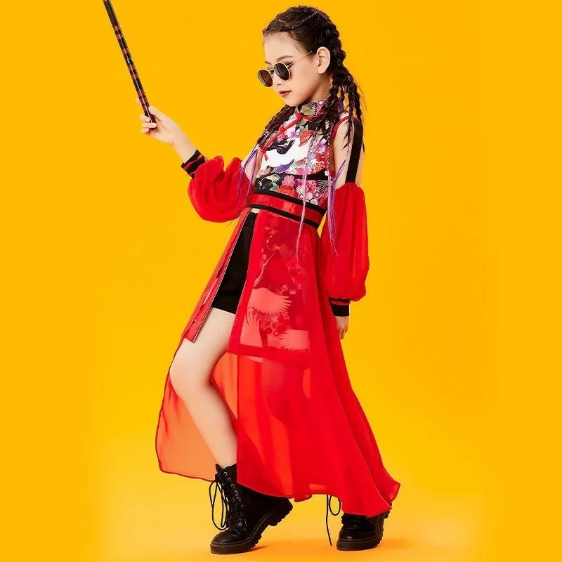 Детский костюм для девочек, джазовый танцевальный костюм для выступлений, костюм для выступлений в китайском стиле для девочек Изображение 2
