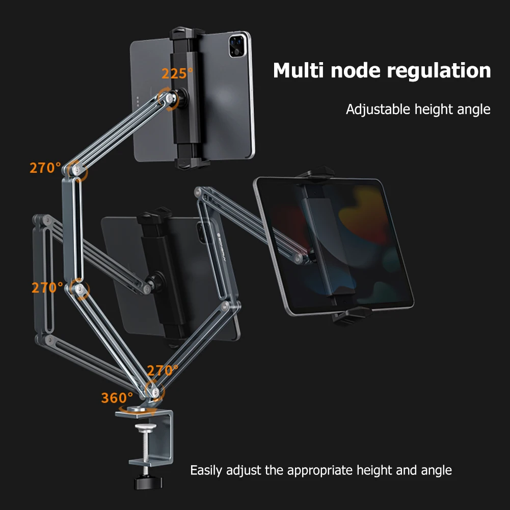 Длинная регулируемая кровать-подставка для планшета для мобильных телефонов 4-12,9 дюймов, супер стабильный кронштейн из алюминиевого сплава для iPad Samsung Xiaomi Изображение 2