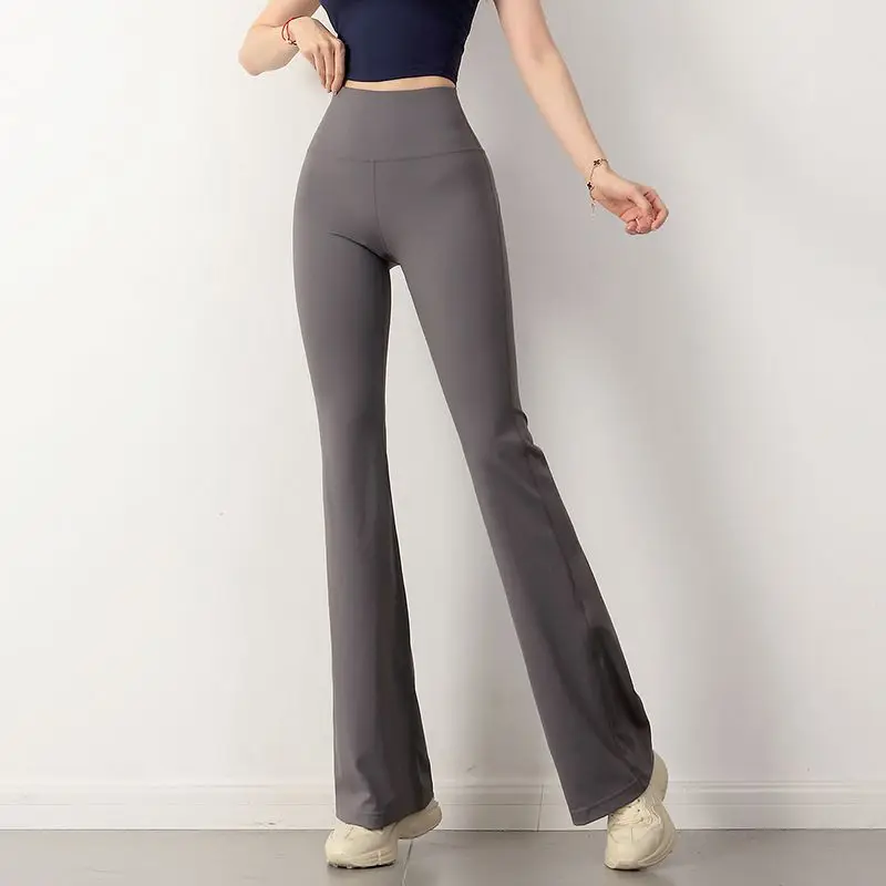 Женская одежда Повседневные Спортивные однотонные эластичные брюки-клеш Тонкие Модные облегающие брюки с высокой талией для женщин Изображение 2