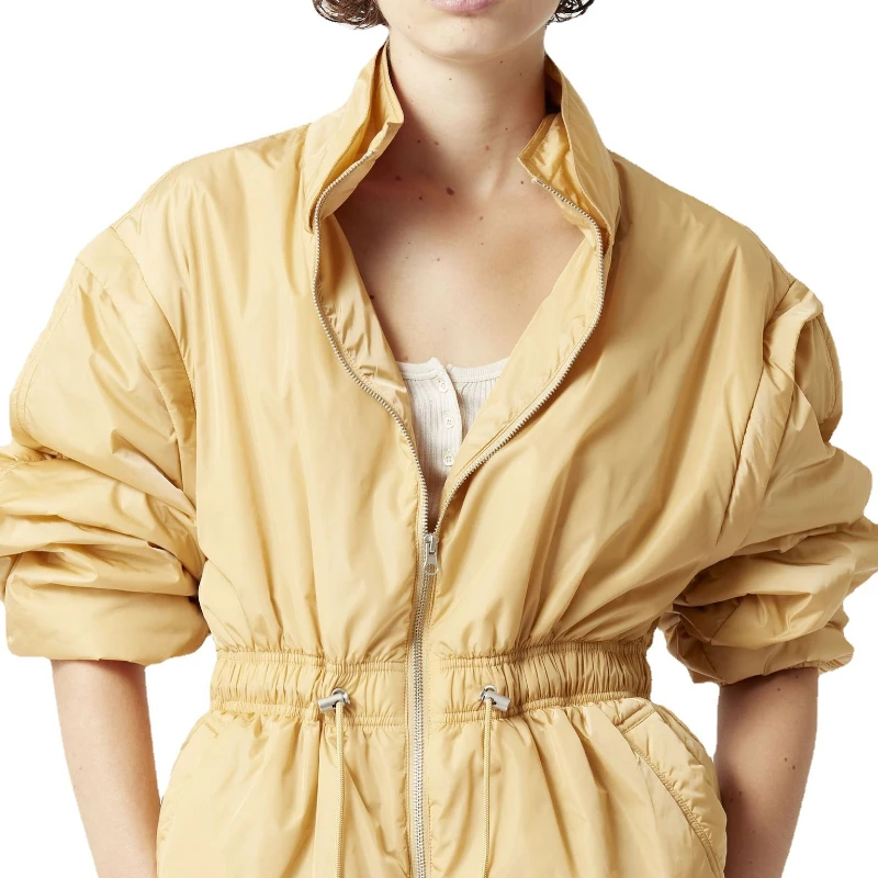 Зимнее женское хлопковое пальто с воротником-стойкой и завязками на талии 2023, Новая женская модная Повседневная Свободная теплая куртка на молнии Изображение 2