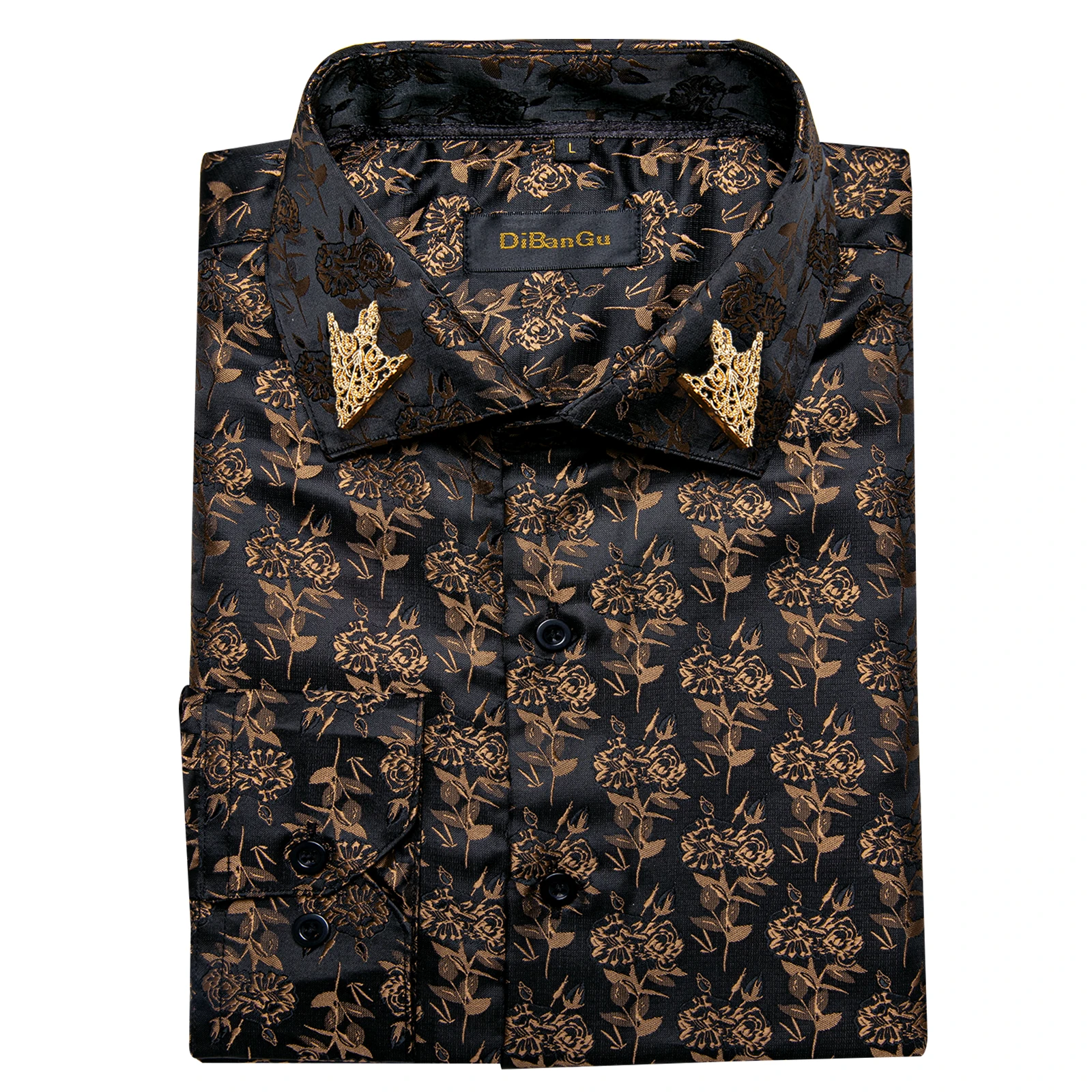 Коричневая мужская рубашка с цветочным рисунком и булавкой на воротнике, уникальная четырехсезонная блузка для мужчин, аксессуары camisa masculina для бизнеса Изображение 2