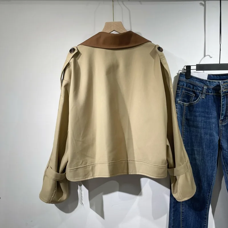 Короткий женский тренч Sandro Rivers, контрастный цвет, Свободный винтажный топ, приятная аура, Куртка в тон, осень Изображение 2