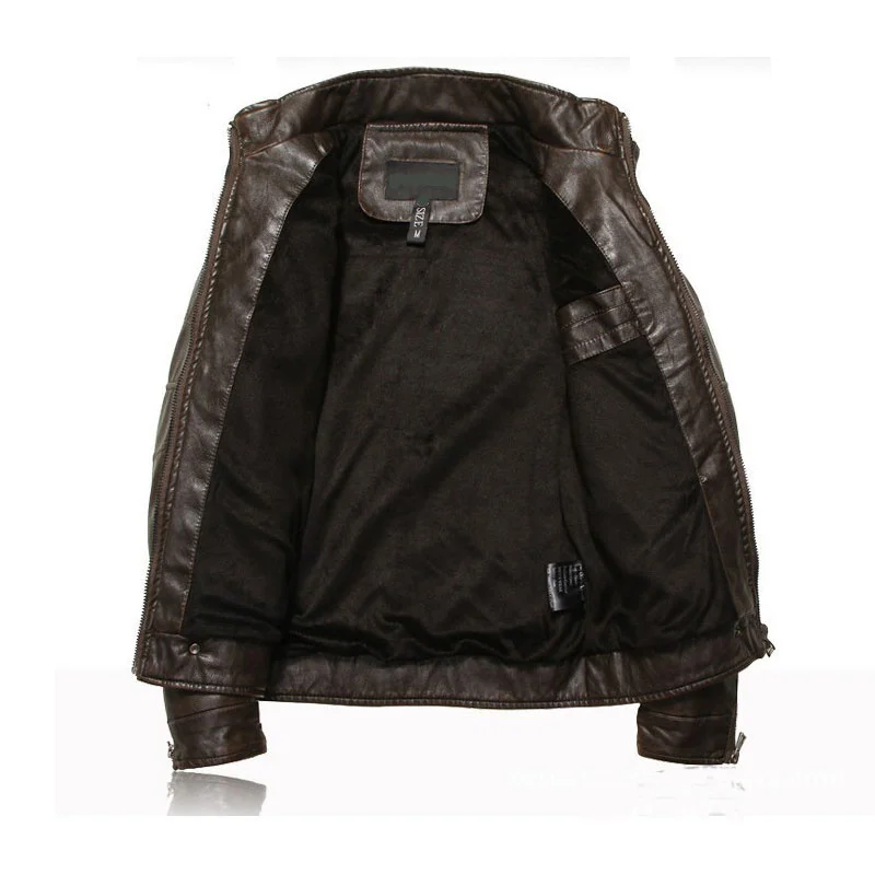 Мужские Мотоциклетные Кожаные куртки 2024, Новая Модная Брендовая Мужская Осенне-зимняя флисовая куртка Jaqueta De Couro Masculina 5XL Изображение 2
