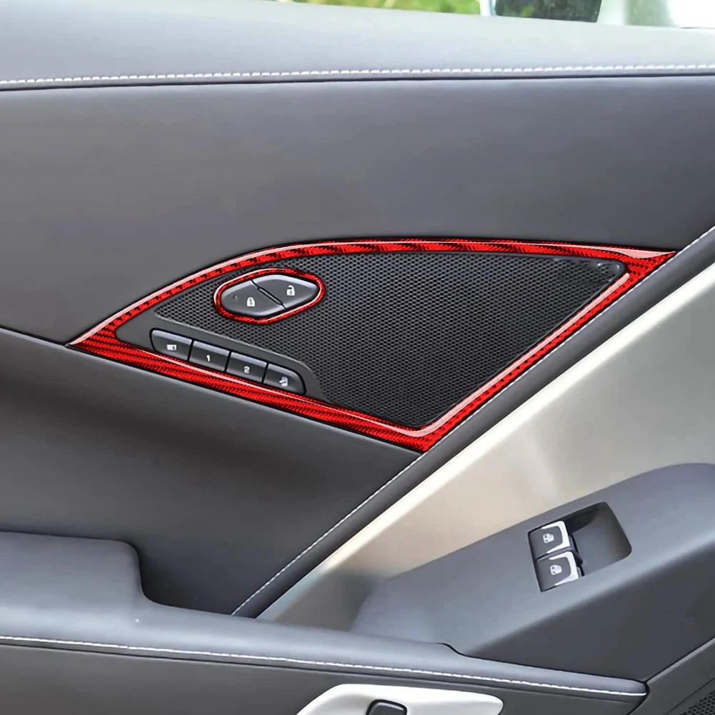 Накладка на динамик боковой двери автомобиля, комплект Наклеек, Наклейка из углеродного волокна для Chevrolet Corvette C7 2014-2019, красный Изображение 2