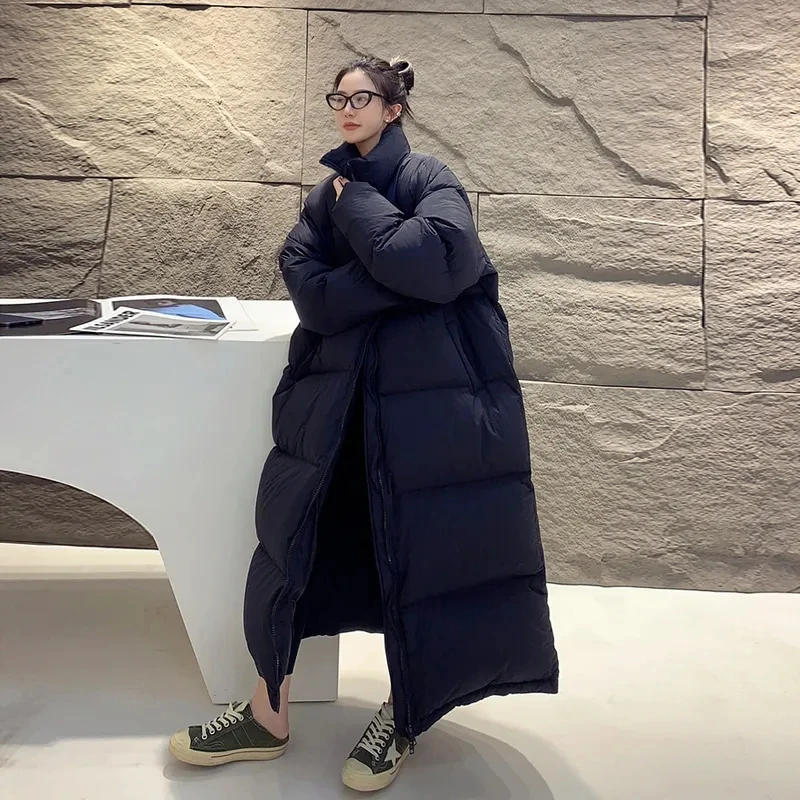 Осень-зима 2023, Новая пуховая куртка с хлопковой подкладкой, длинное женское пальто выше колена, Свободное утолщенное студенческое пальто в стиле Джокер Изображение 2