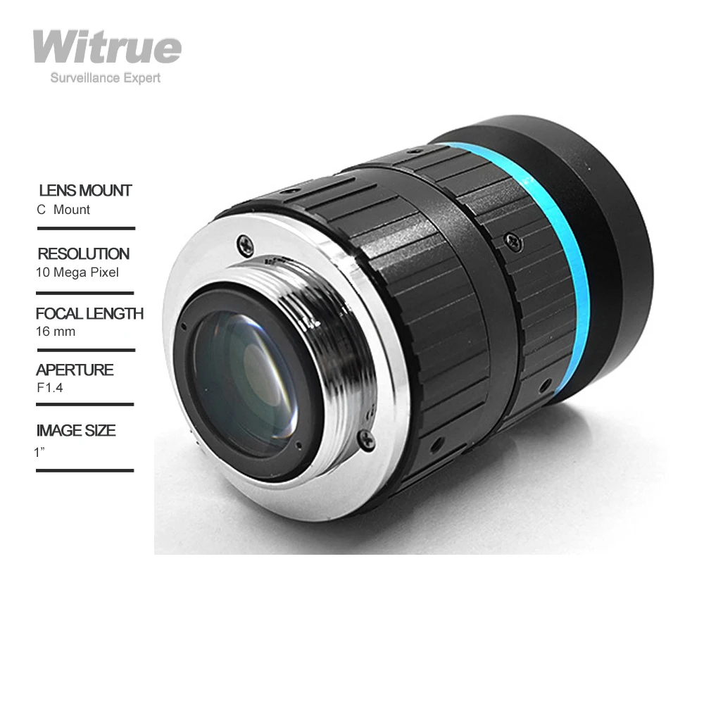 Профессиональный Промышленный объектив машинного зрения Witrue 4K HD 10MP 16mm C Mount с низким уровнем искажений F1.4-1.6 для HD-камеры видеонаблюдения Изображение 2
