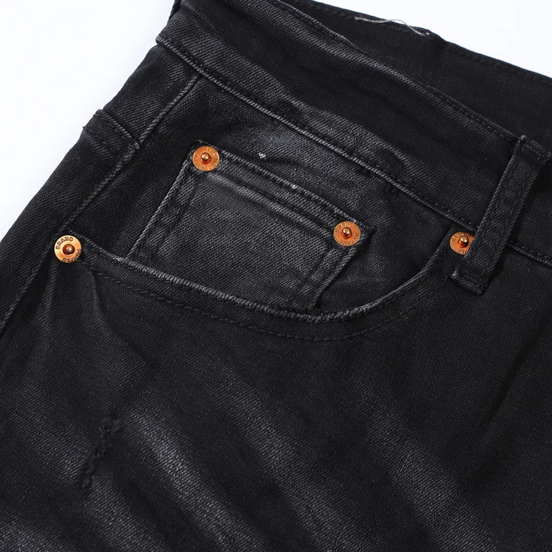 Уличные модные мужские джинсы в стиле ретро, черные, серые, стрейчевые, облегающие, рваные Джинсы, дизайнерские брюки в стиле хип-хоп, мужские фиолетовые джинсы Изображение 2