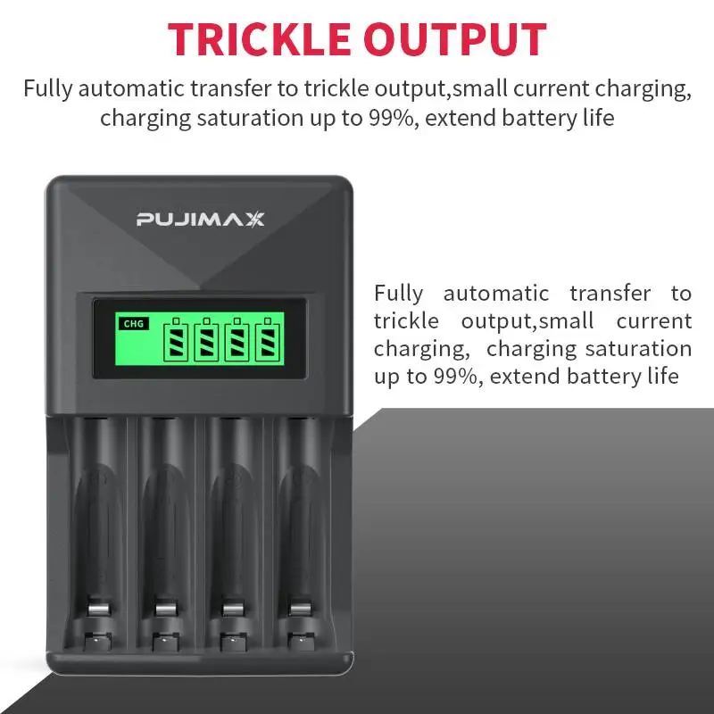 Умное зарядное устройство PUJIMAX с 4 слотами ЖК-дисплея для 1,2 В AA/AAA Ni-MH/Ni-Cd Аккумуляторной батареи с 4 шт батареей AAA 1100 мАч Изображение 2