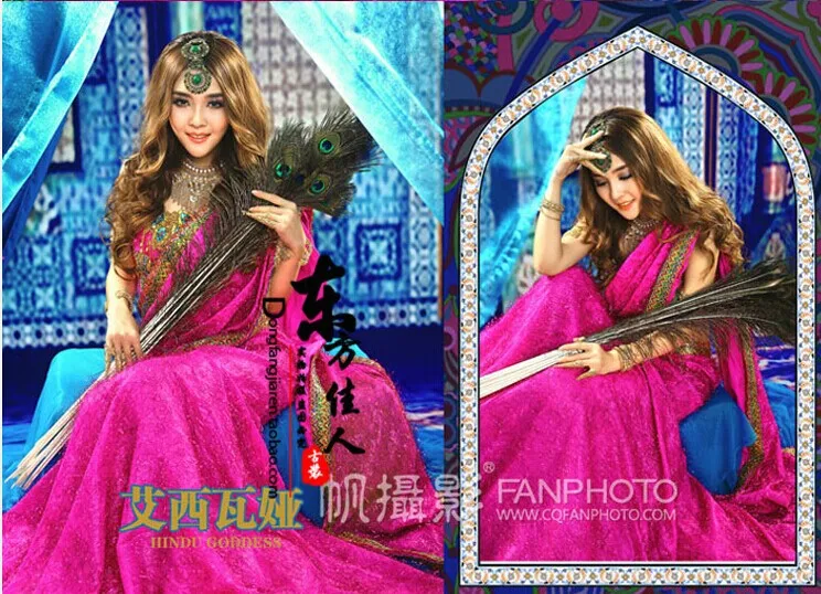 Экзотическая Модная Индийская Танцевальная Девушка Aixiwaya Indian Saree 2014 Фотокостюм для женщин серии Plate Beauty Изображение 2