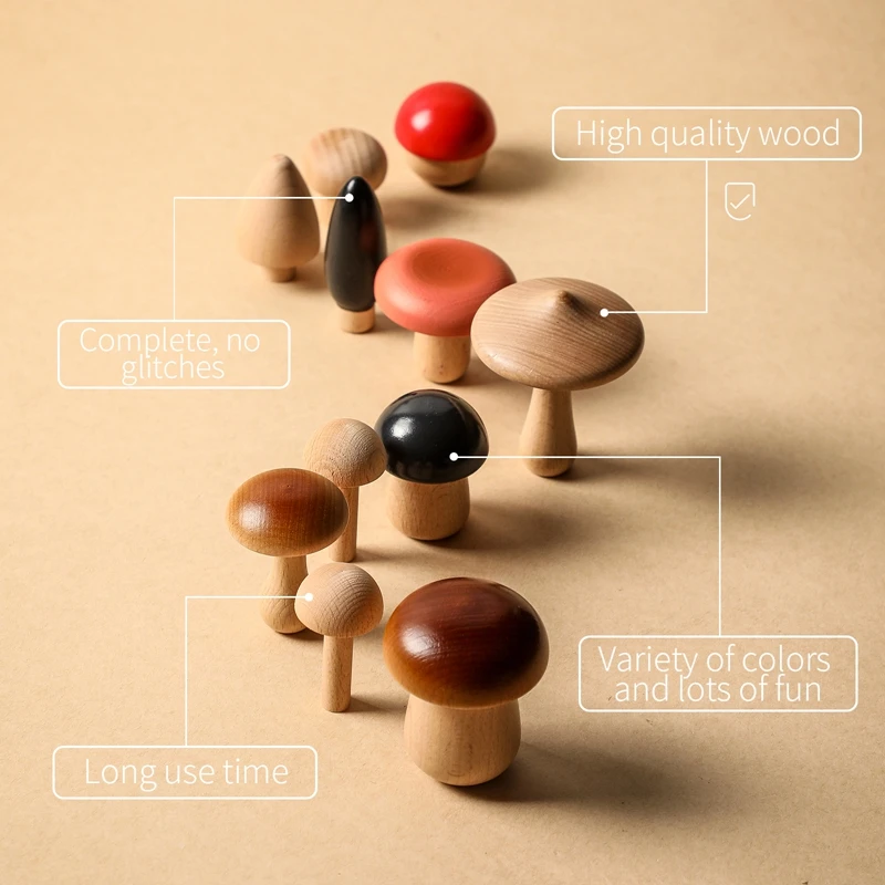 11 шт., детский деревянный блок, строительные блоки-грибы, обучающая игрушка Монтессори, соответствующие органы чувств, сборка, баланс, подарок для новорожденных Изображение 3
