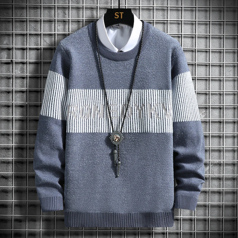 2022 Новый Мужской теплый свитер с длинными рукавами, Модный Повседневный пуловер, свитер Изображение 3